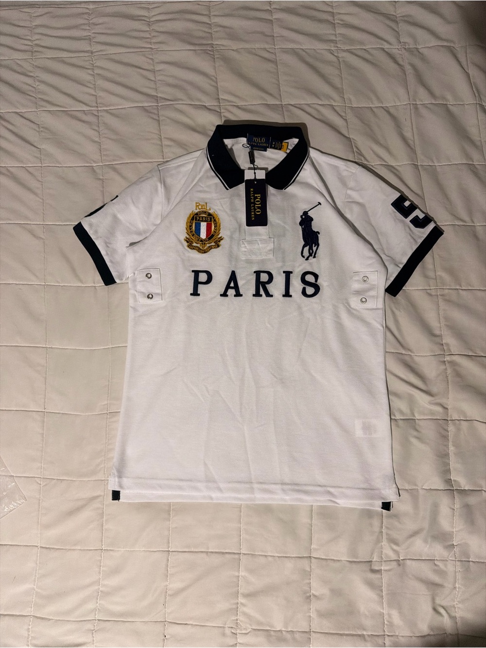 Polo by Ralph Lauren White and Navy 'Paris' Crest Polo - Picture 2 of 4